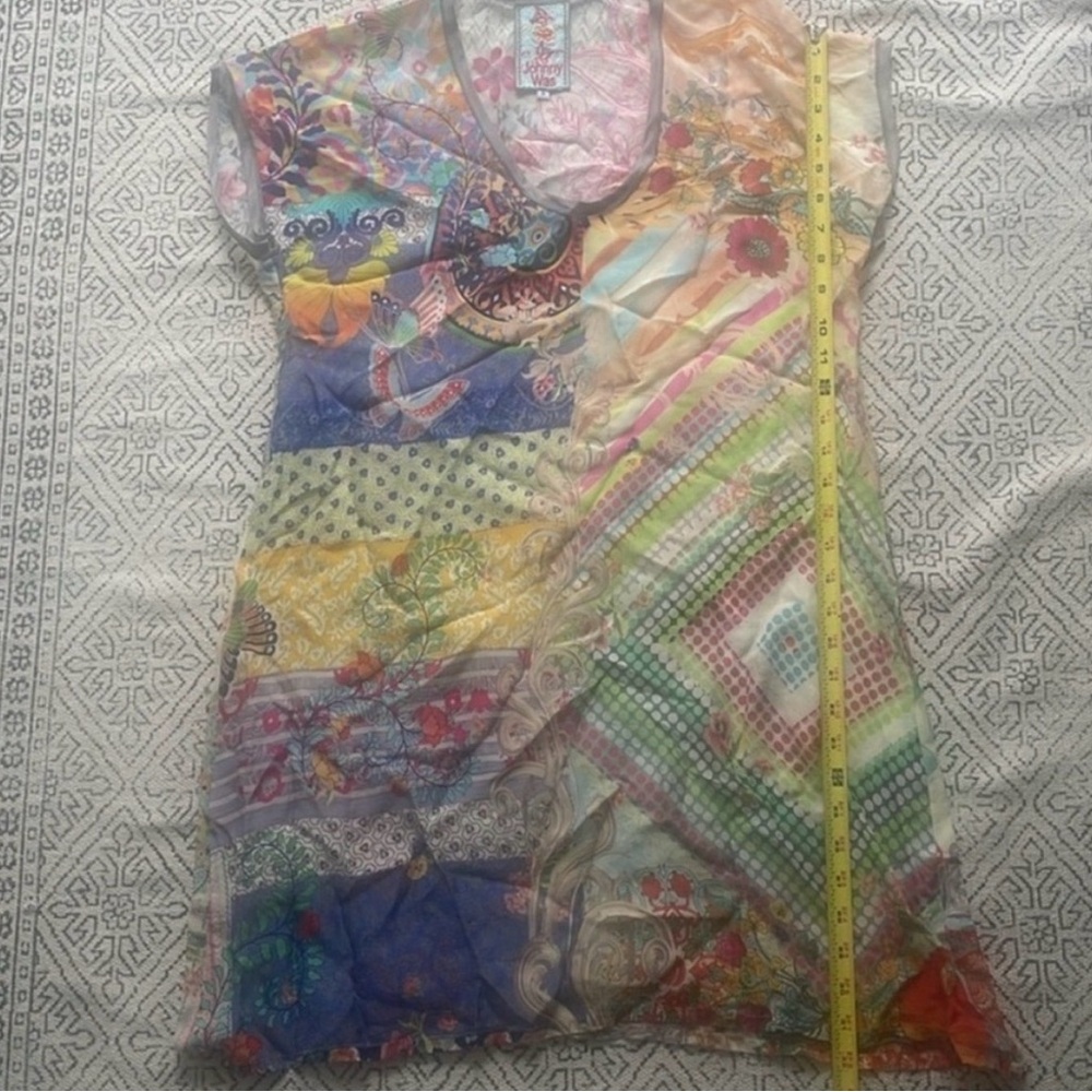 Johnny Was Multicolor Patchwork V-Neck Tee - image 4